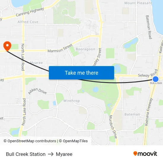 Bull Creek Station to Myaree map