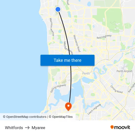 Whitfords to Myaree map