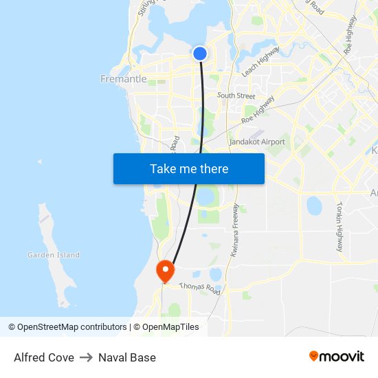 Alfred Cove to Naval Base map