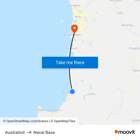Australind to Naval Base map
