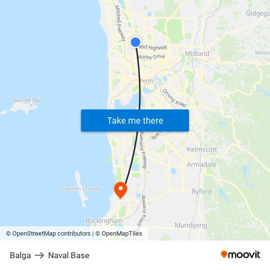 Balga to Naval Base map