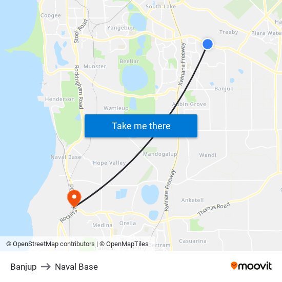 Banjup to Naval Base map