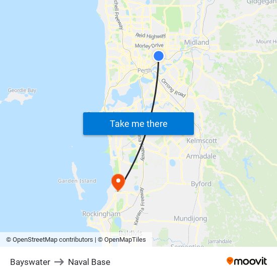 Bayswater to Naval Base map