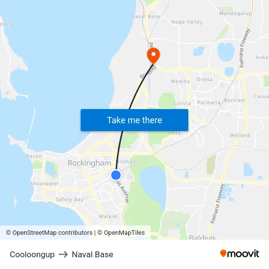 Cooloongup to Naval Base map