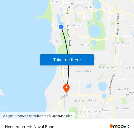 Henderson to Naval Base map