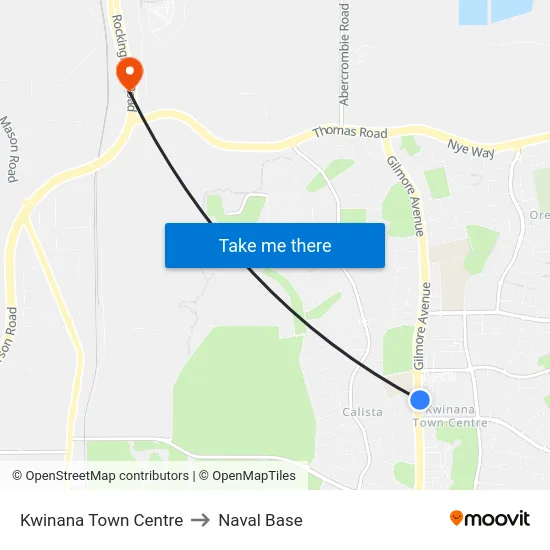 Kwinana Town Centre to Naval Base map