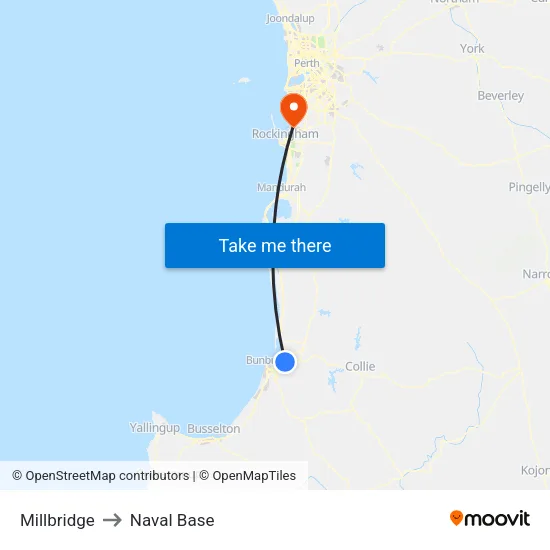 Millbridge to Naval Base map