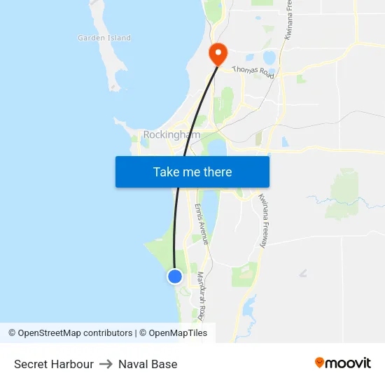 Secret Harbour to Naval Base map