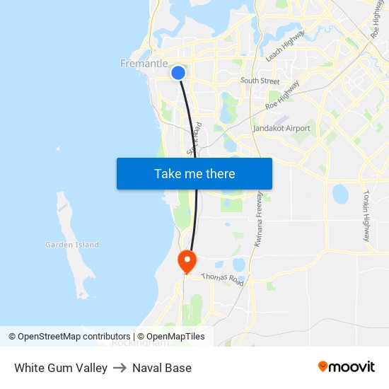 White Gum Valley to Naval Base map