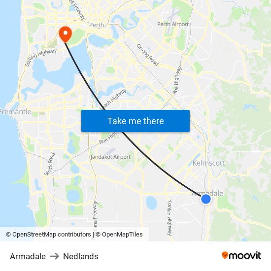 Armadale to Nedlands map