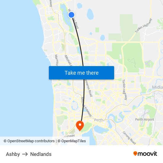 Ashby to Nedlands map