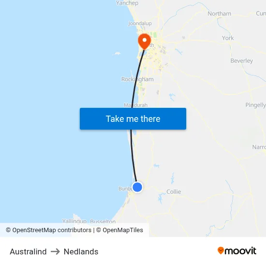 Australind to Nedlands map