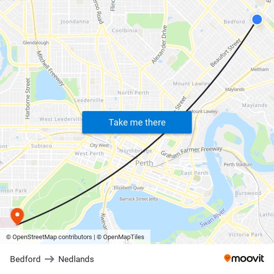 Bedford to Nedlands map