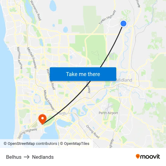 Belhus to Nedlands map