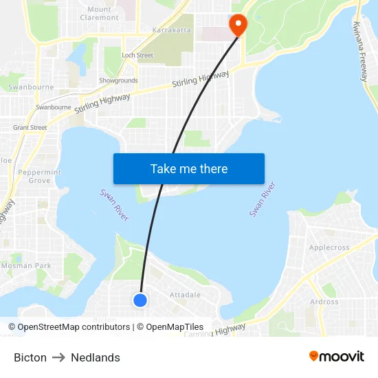 Bicton to Nedlands map