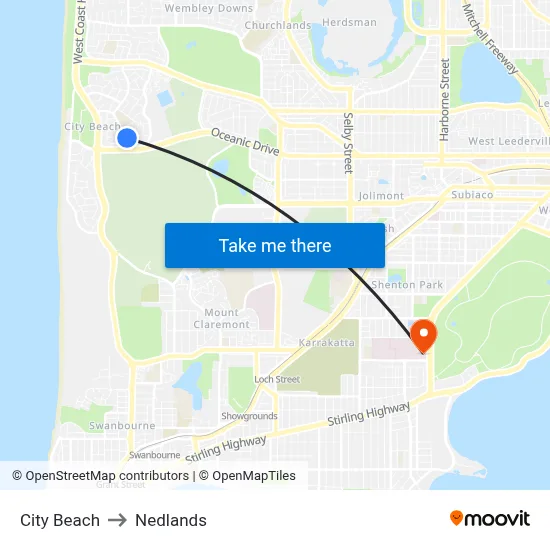 City Beach to Nedlands map