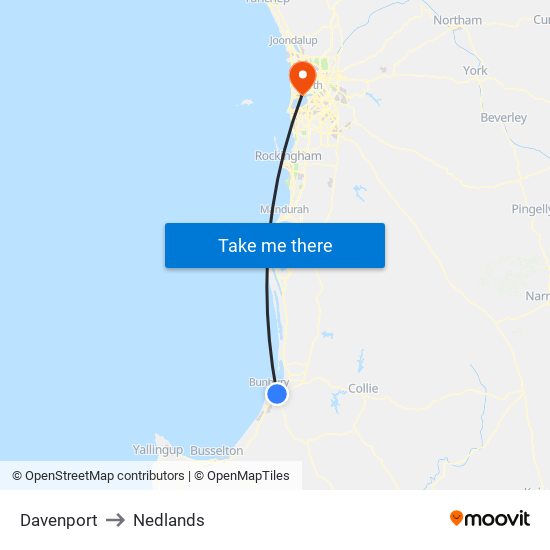 Davenport to Nedlands map