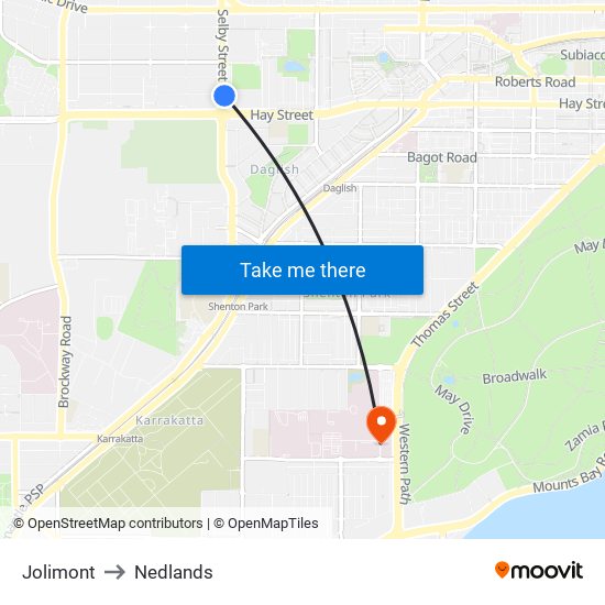 Jolimont to Nedlands map