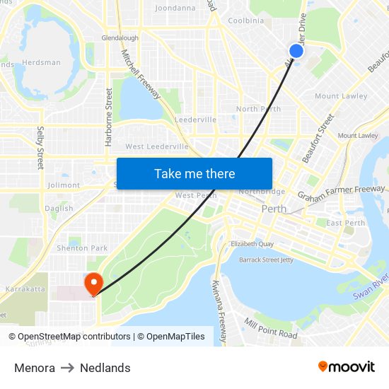 Menora to Nedlands map