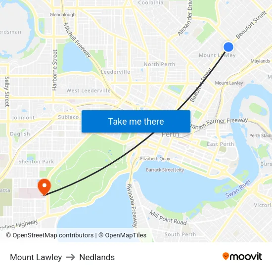 Mount Lawley to Nedlands map