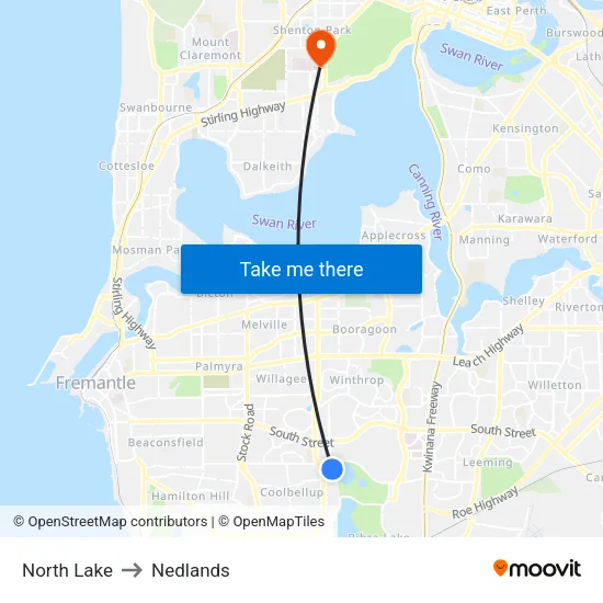 North Lake to Nedlands map