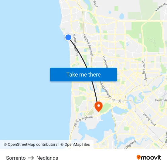 Sorrento to Nedlands map