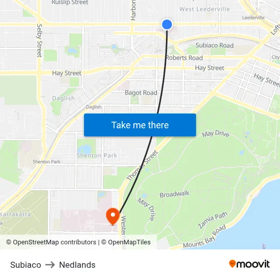 Subiaco to Nedlands map