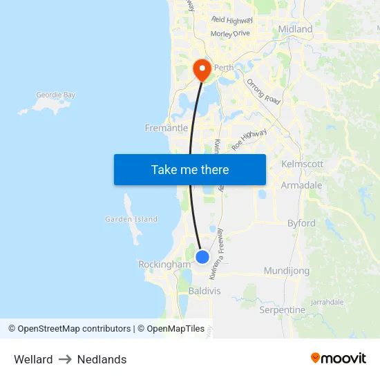 Wellard to Nedlands map