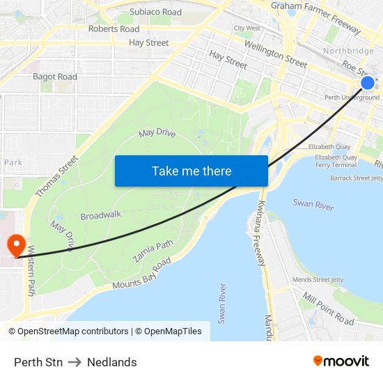 Perth Stn to Nedlands map