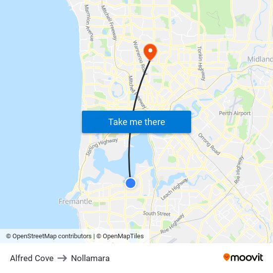 Alfred Cove to Nollamara map