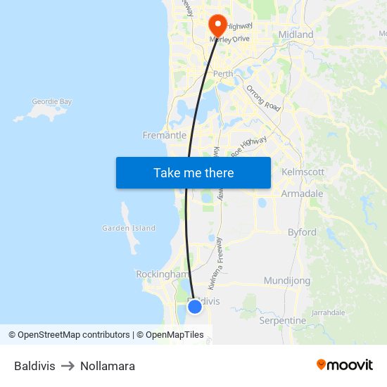 Baldivis to Nollamara map