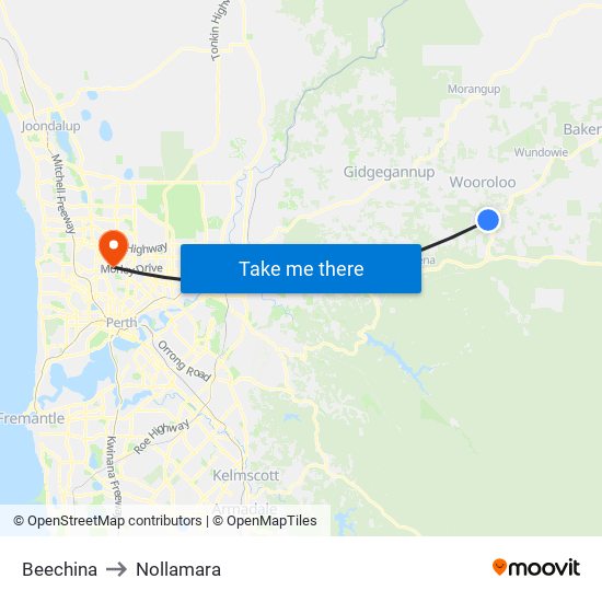 Beechina to Nollamara map