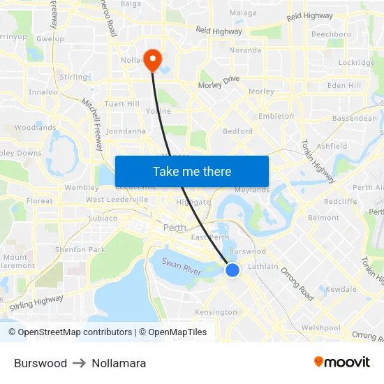 Burswood to Nollamara map