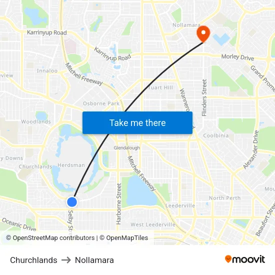 Churchlands to Nollamara map