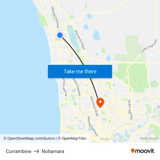 Currambine to Nollamara map