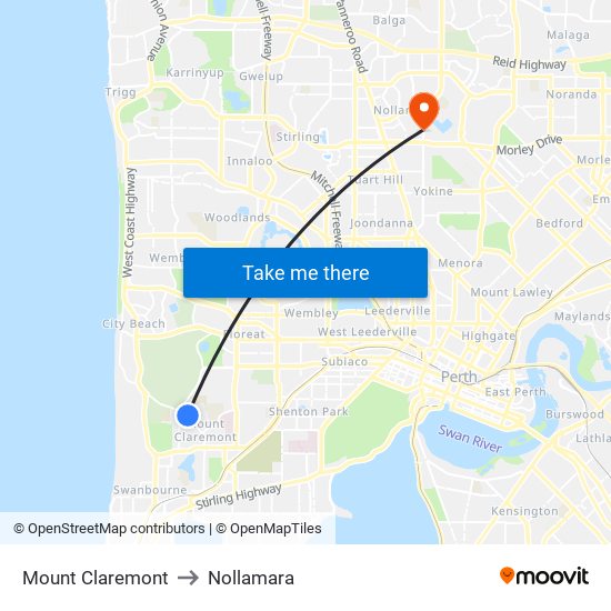 Mount Claremont to Nollamara map