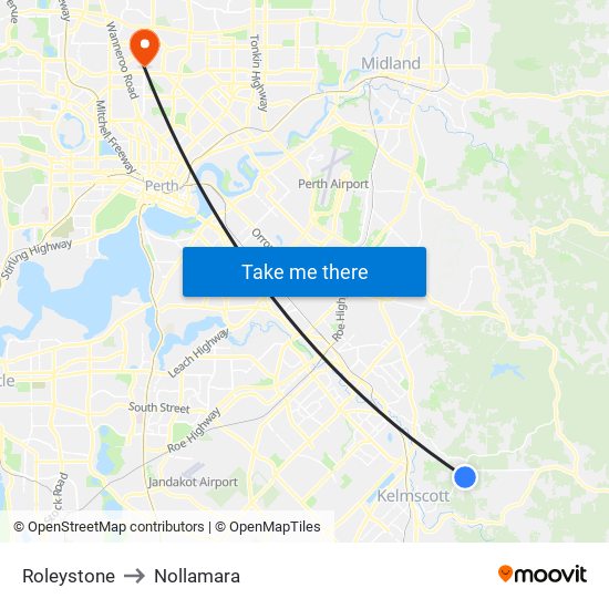 Roleystone to Nollamara map