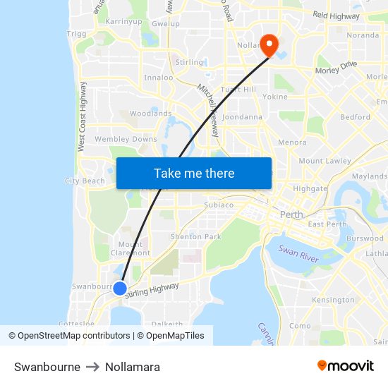 Swanbourne to Nollamara map