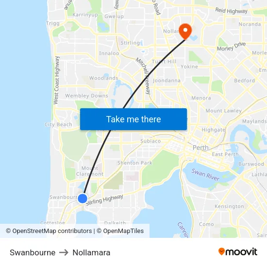 Swanbourne to Nollamara map
