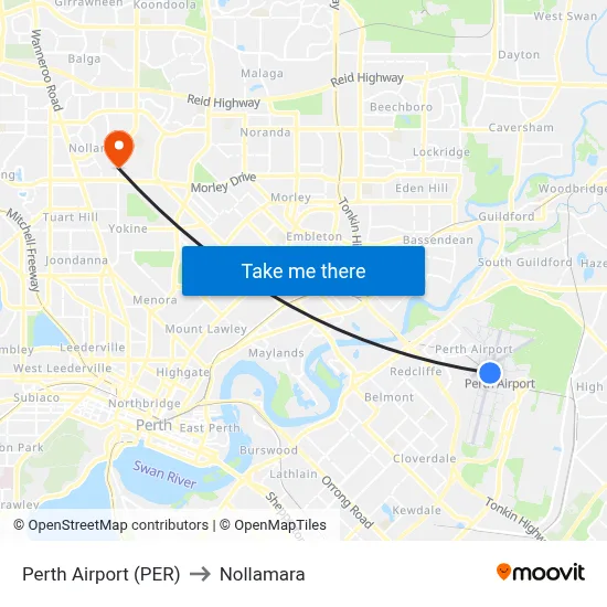 Perth Airport (PER) to Nollamara map