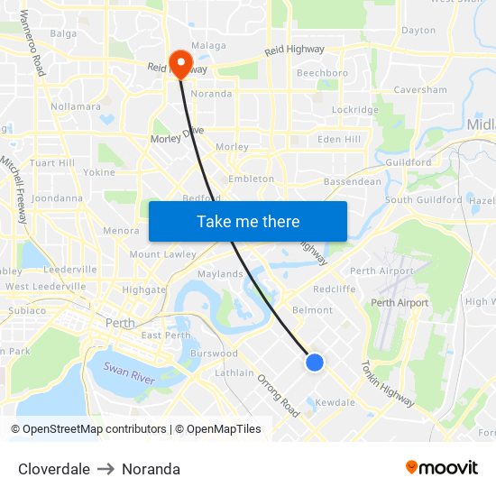 Cloverdale to Noranda map