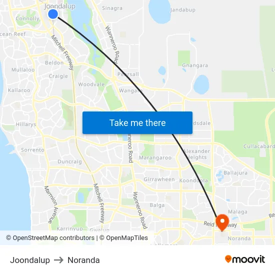 Joondalup to Noranda map