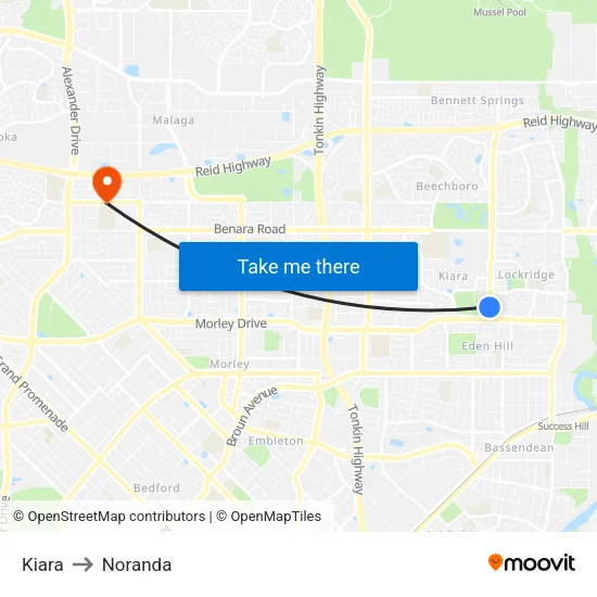 Kiara to Noranda map