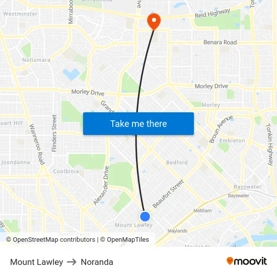 Mount Lawley to Noranda map