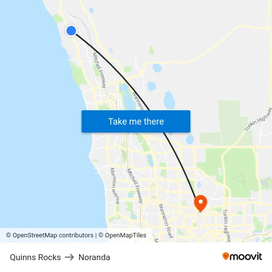 Quinns Rocks to Noranda map