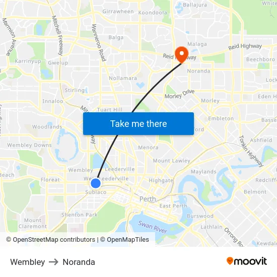 Wembley to Noranda map