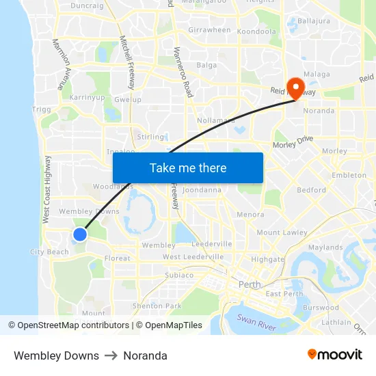 Wembley Downs to Noranda map