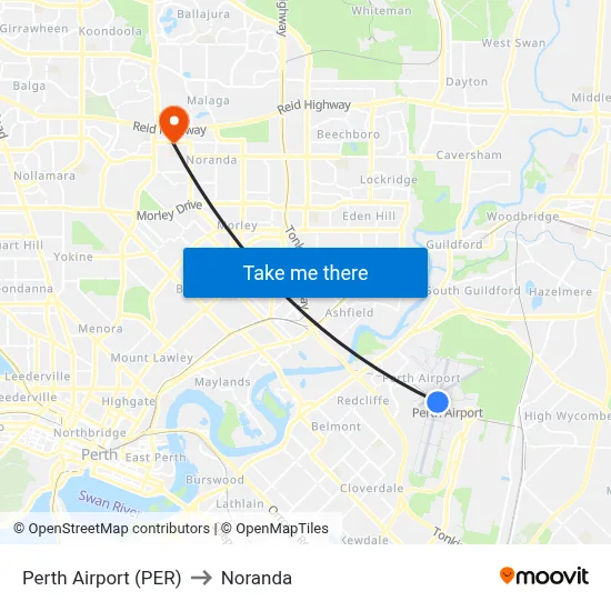 Perth Airport (PER) to Noranda map