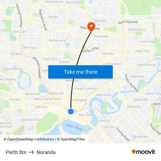 Perth Stn to Noranda map