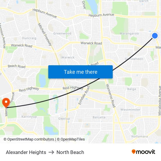 Alexander Heights to North Beach map